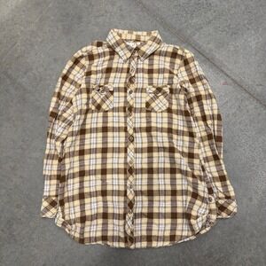 Op Ocean Pacific Brown Plaid Flannel Button Down Shirt XL 15/17 Khaki Cotton